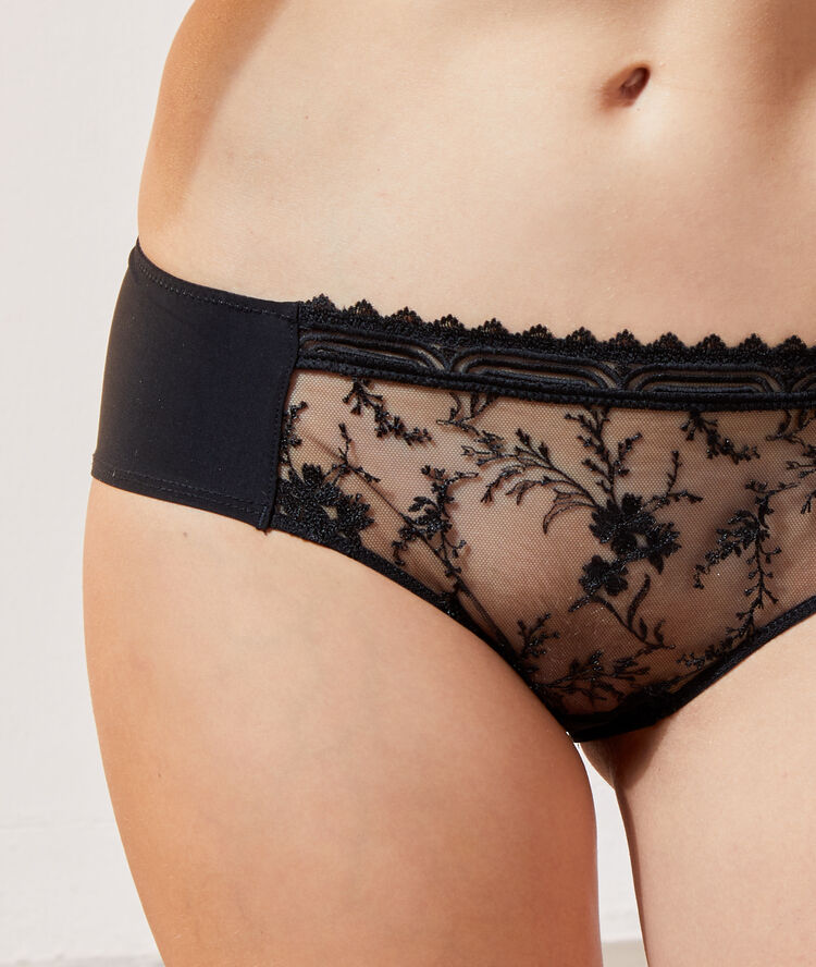Culote de encaje y microfibra negro.