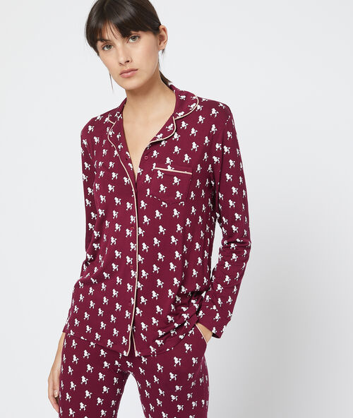 Camisa pijama estampado caniches burdeos.