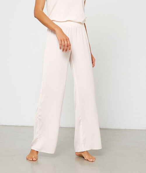 Pantalón recto de satén, cintura elástica Pantalón recto de satén, cintura elástica