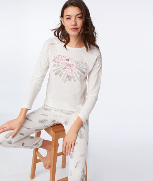 Pantalón estampado plumas c.beige.
