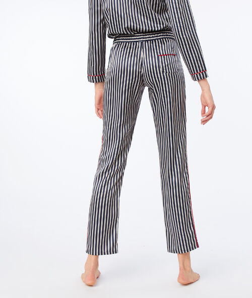 Pantalón estampado de rayas azul noche.