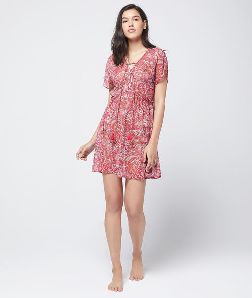 Robe nuisette imprim&eacute;e rouge.