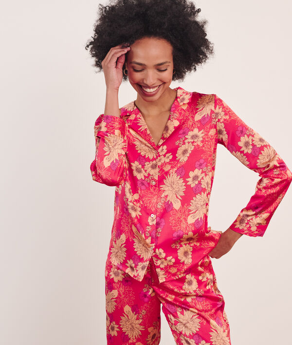 Camisa pijama de satén, estampado floral Camisa pijama de satén, estampado floral;${refinementColor}