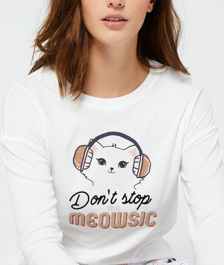 Camiseta 'don't stop the meowsic' crudo.