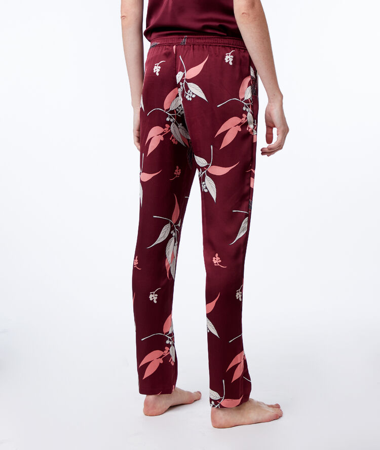 Pantalón satén estampado oriental granate.
