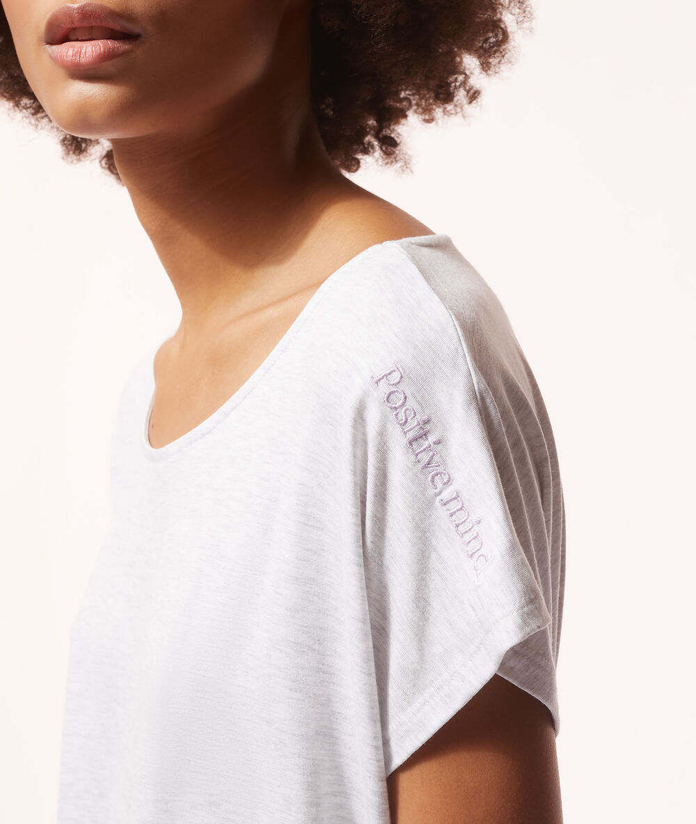 Camiseta lisa con motivos de encaje c.gris.