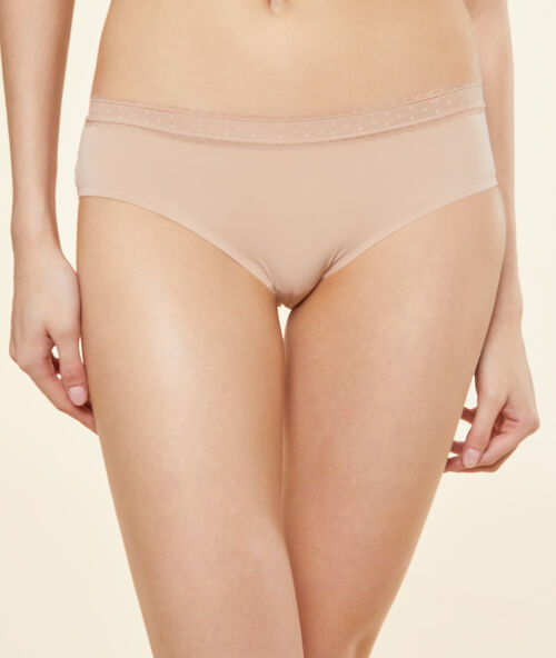 Shorty micro y encaje piel / beis.