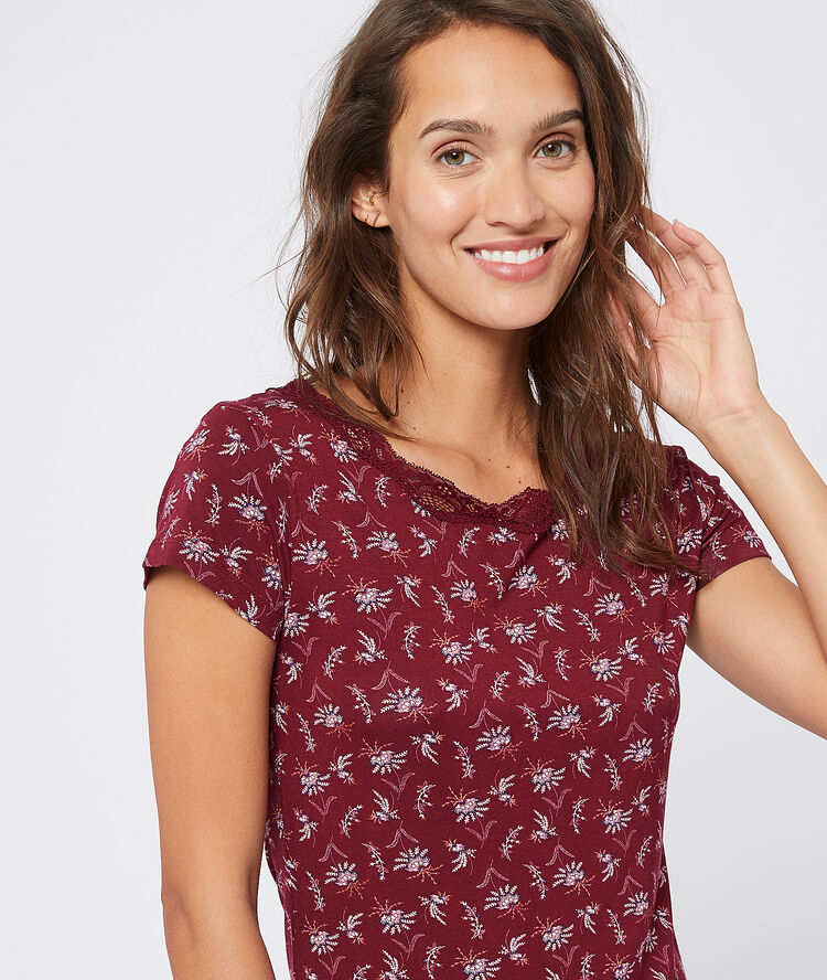 Camisón de viscosa estampado floral burdeos.