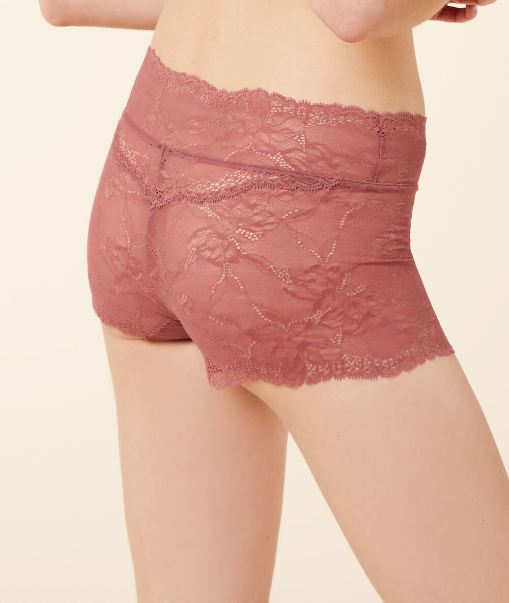 Culote tipo pantalón corto encaje terracota.