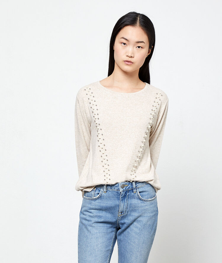 Top de punto fino con perlas c.beige.