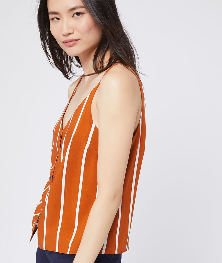Camiseta de tirantes a rayas abotonada naranja.