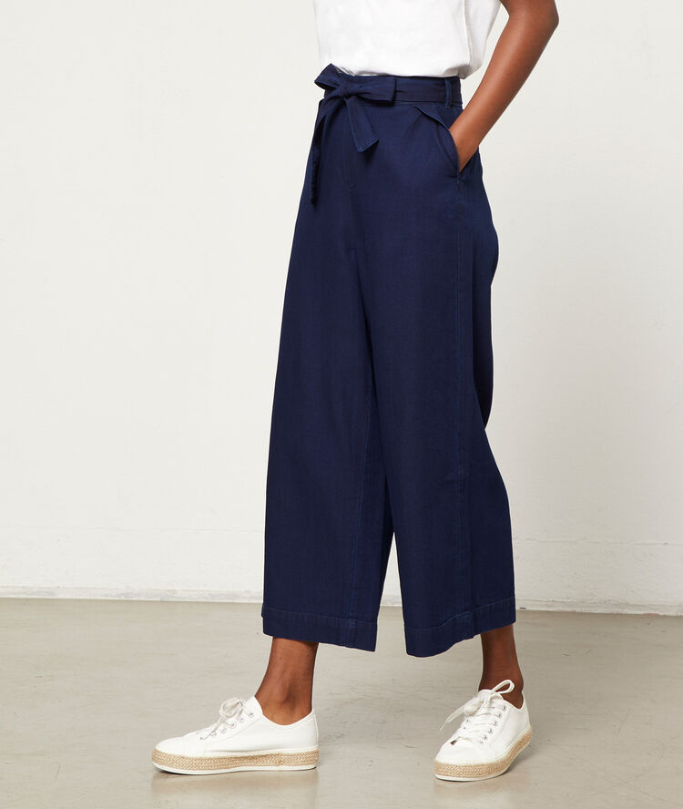 Pantalón ancho anudado lazada índigo.