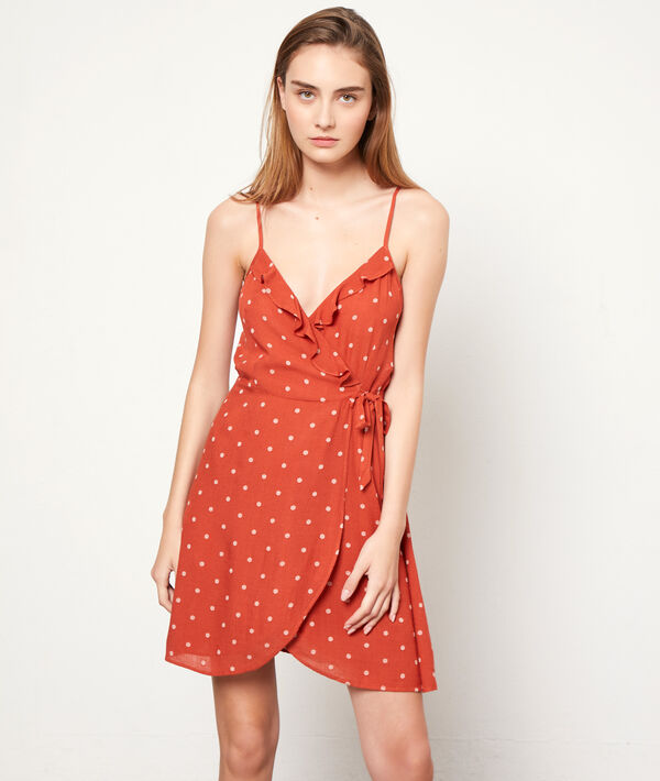 Vestido escote cruzado, estampado de lunares Vestido escote cruzado, estampado de lunares