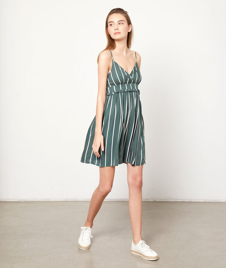 Vestido tirantes estampado de rayas turquesa.
