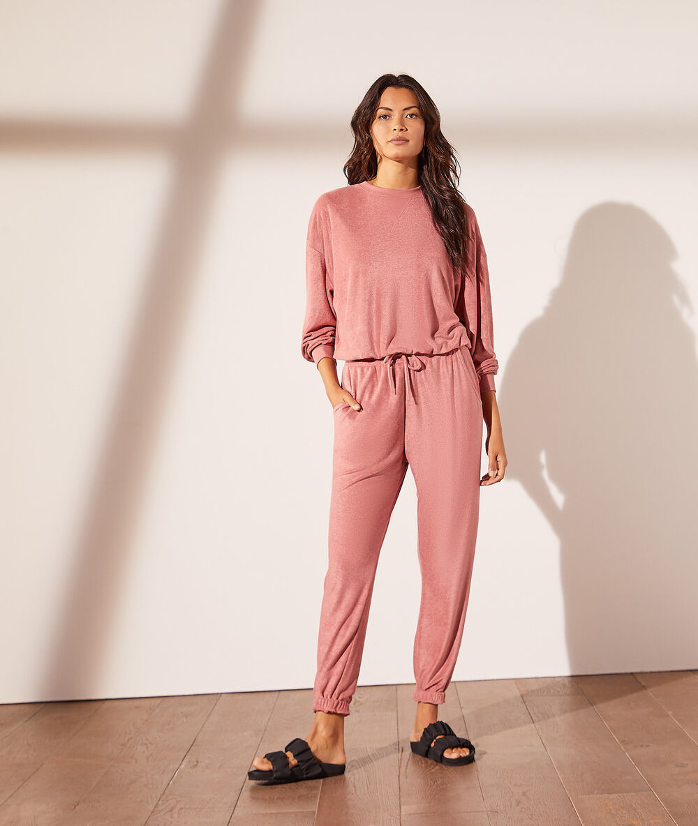 Sudadera tejido esponja rosa viejo.