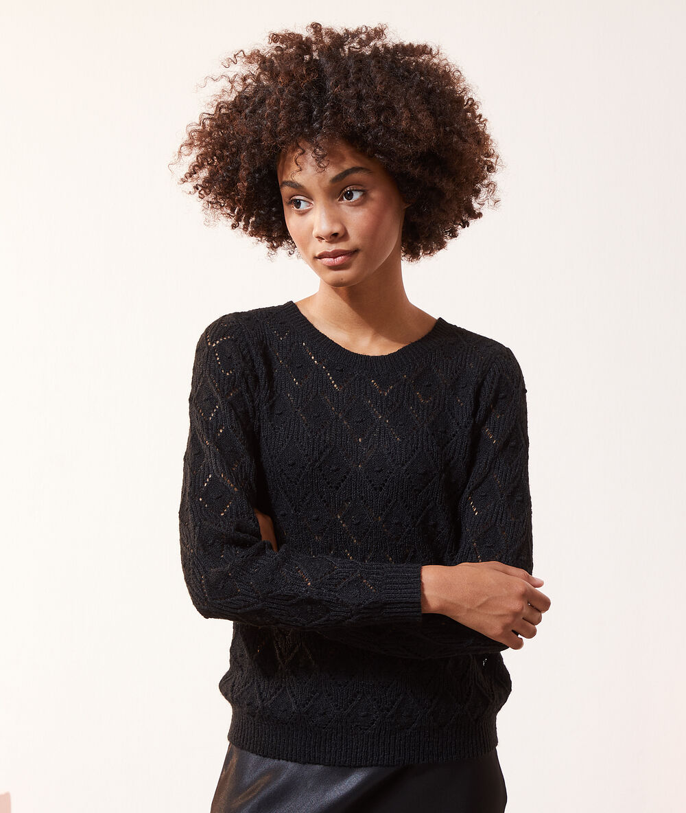 Pull maille pointelle noué au dos noir.