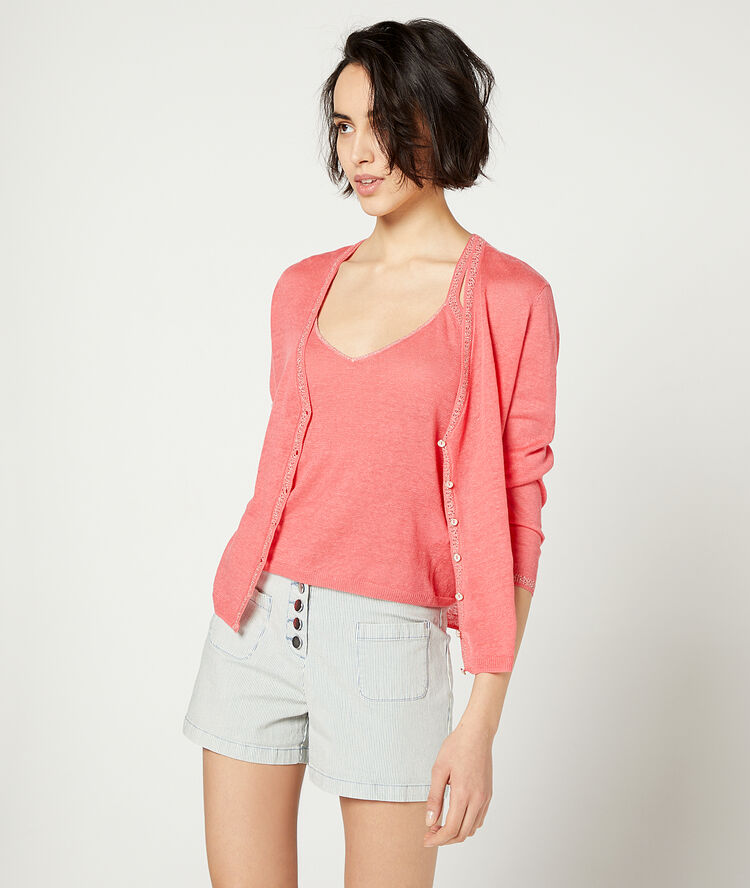 Chaqueta de punto fino coral.