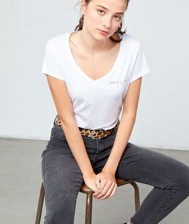 Camiseta ‘let’s rock’ de algodón bio blanco.