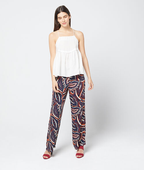 Pantalón largo estampado floral azul.