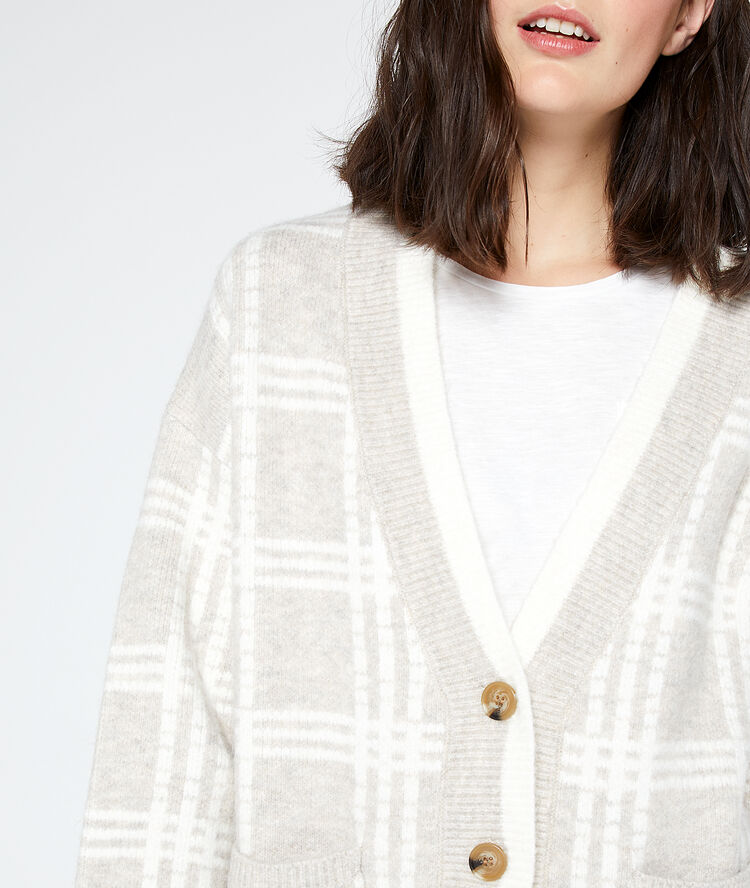 Chaqueta a cuadros de punto grueso c.beige.