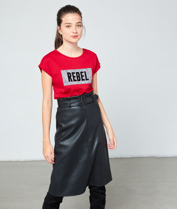 Falda midi en polipiel Falda midi en polipiel