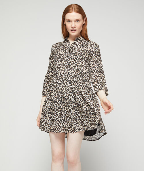 Vestido camisero con estampado de leopardo c.beige.