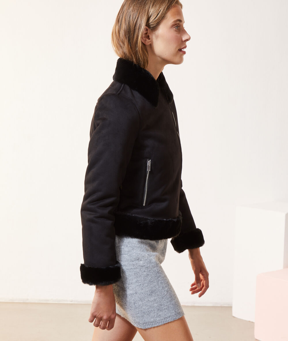 Chaqueta biker dos texturas negro.