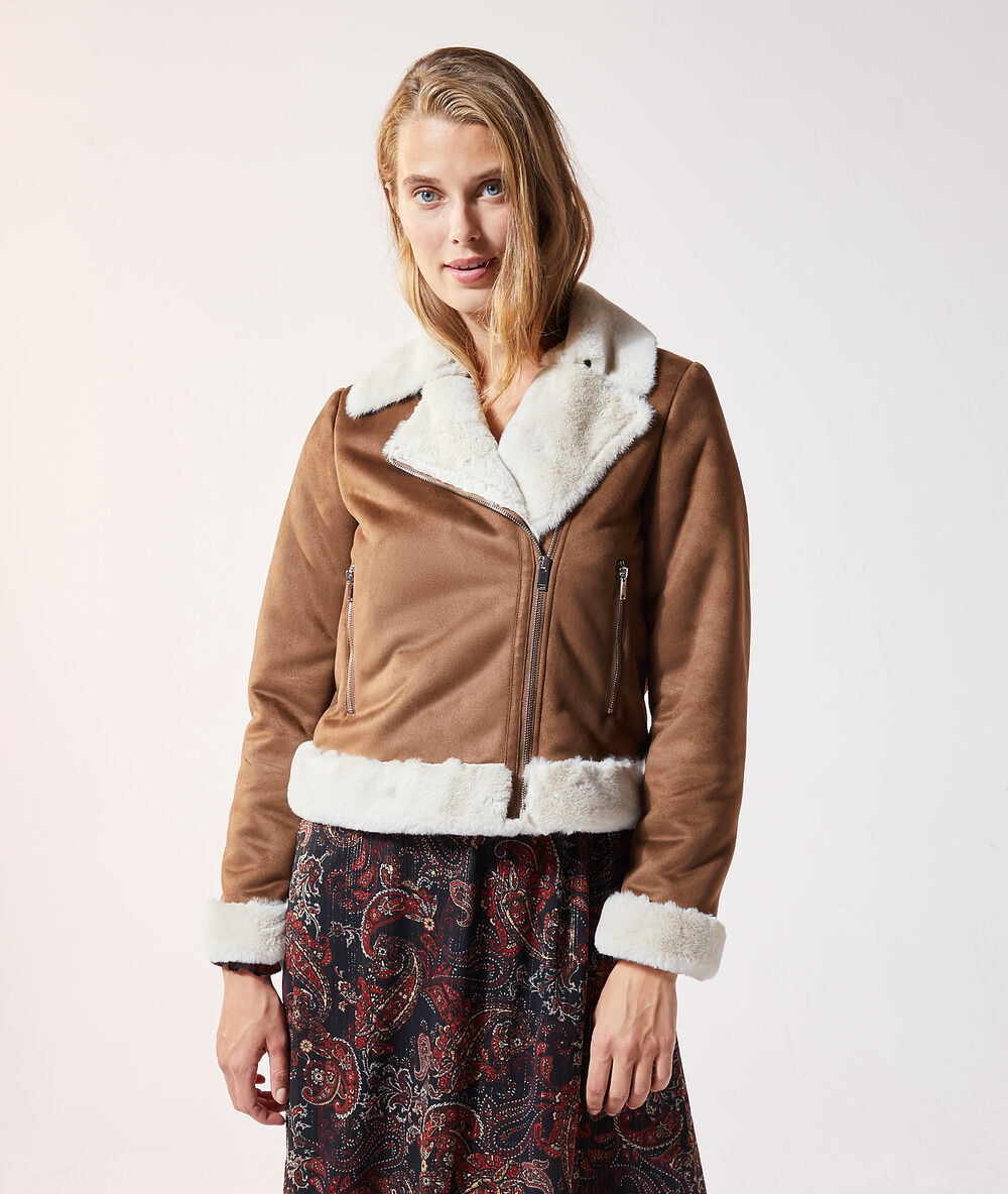 Chaqueta biker dos texturas c.camel.