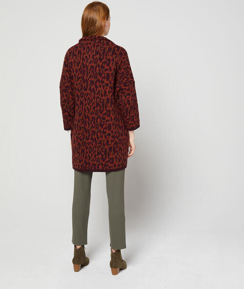 Chaqueta larga de lana estampado de leopardo Chaqueta larga de lana estampado de leopardo