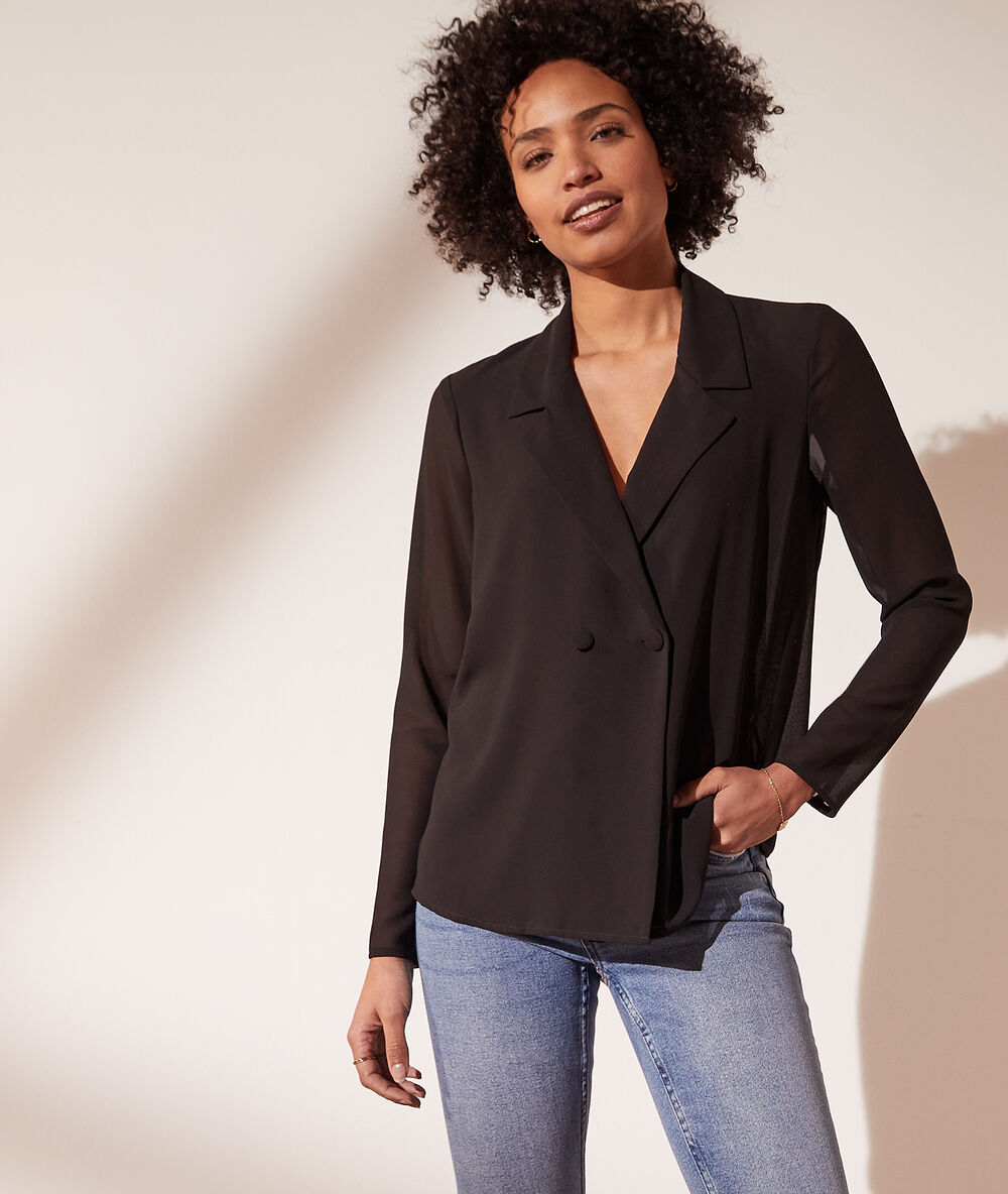 Camisa cruzada tipo americana negro.