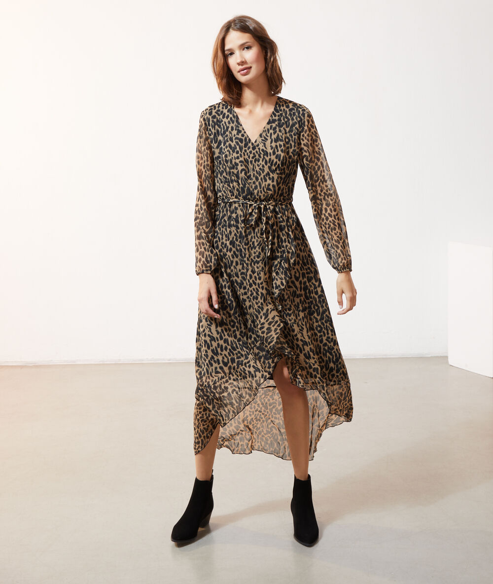 Vestido largo estampado leopardo canela.