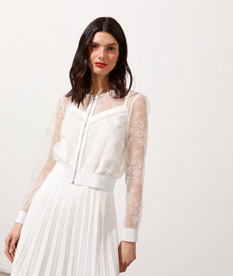 Bomber de organza bordada crudo.