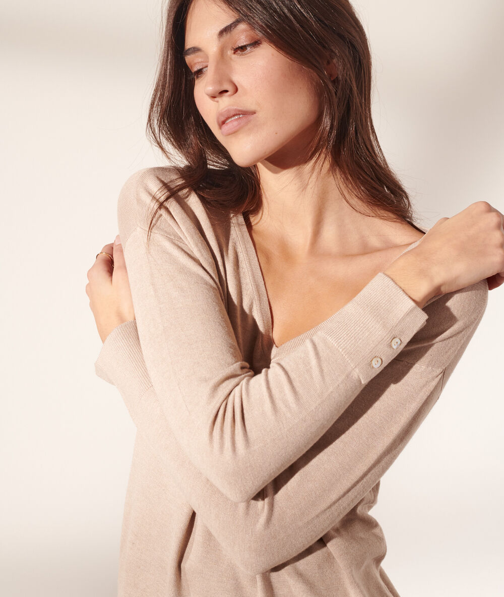 Jersey de punto fino c.camel claro.