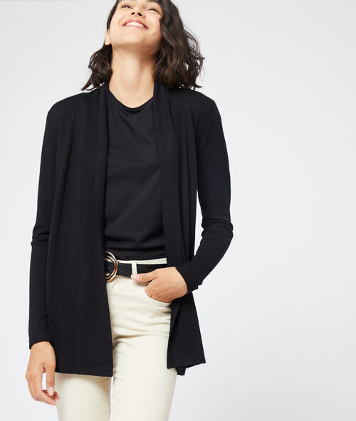 Gilet col chale en maille fine noir.