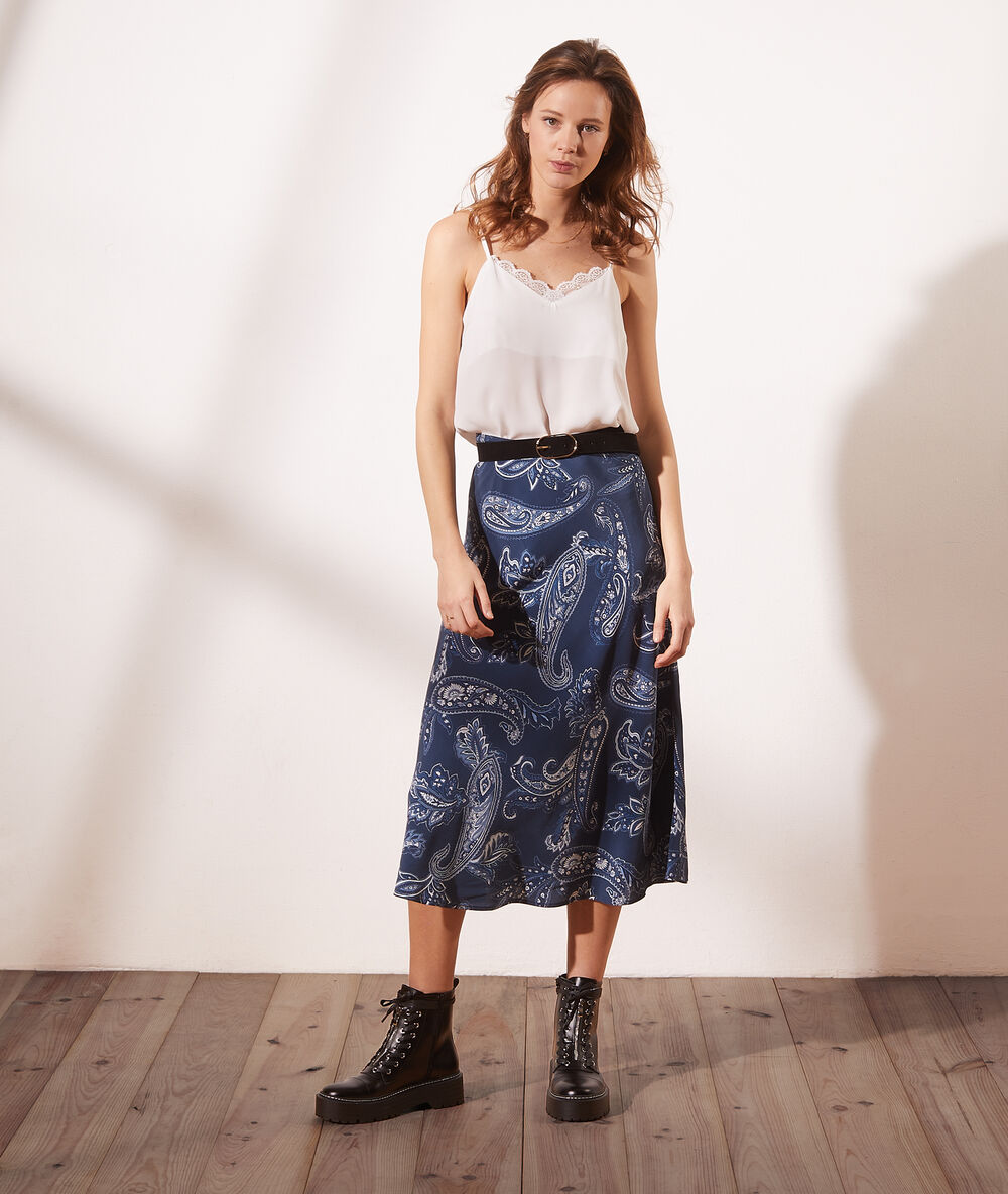 Falda larga estampado bandana azul marino.