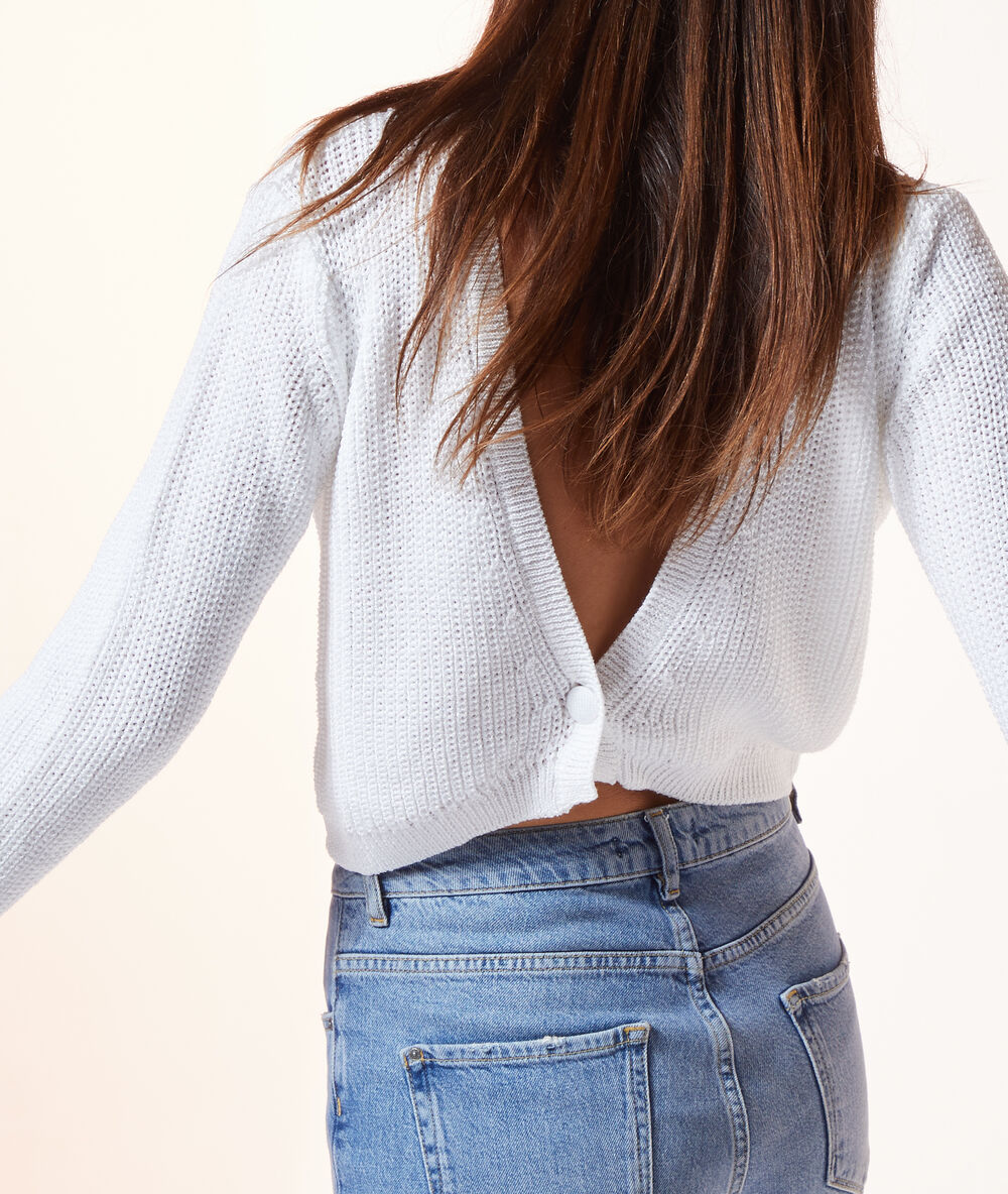 Chaqueta de punto reversible crudo.