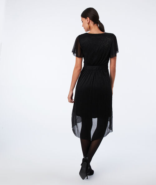 Vestido midi fibras metalizadas negro.