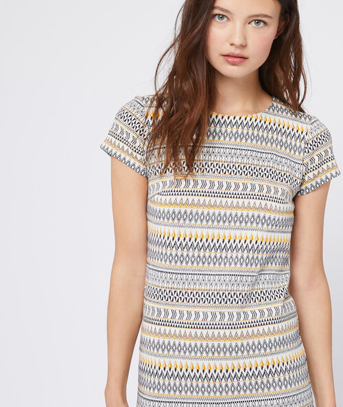 Vestido estampado jacquard c.ocre.