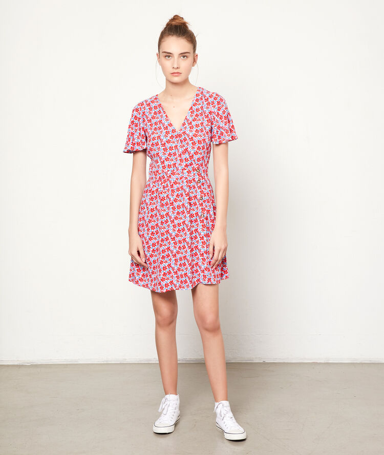 Vestido estampado floral rojo.