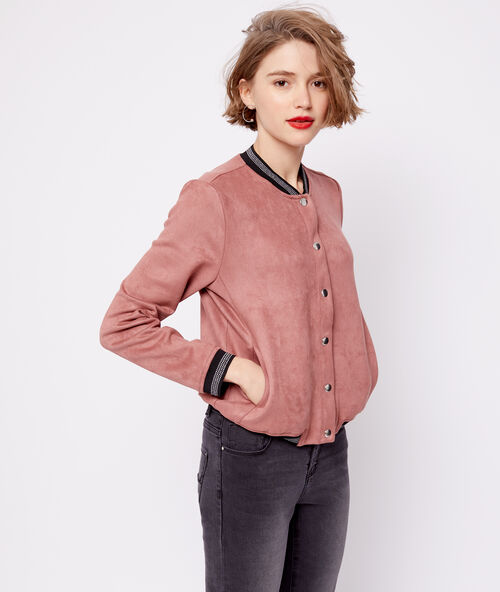 Bomber con botones efecto ante rosa.