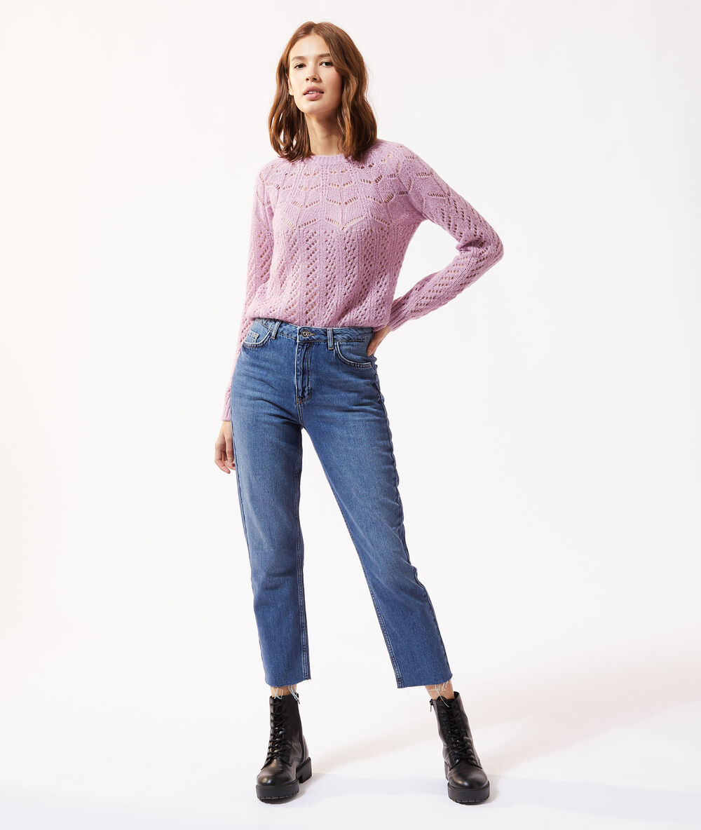 Pull maille pointelle violine.
