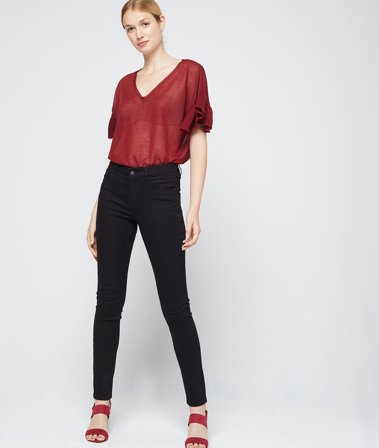 Camiseta efecto transparente de punto fino granate.