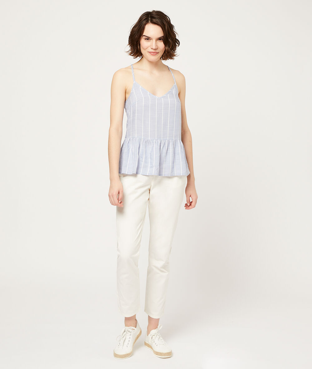 Top de tirantes estampado de rayas azul cielo.