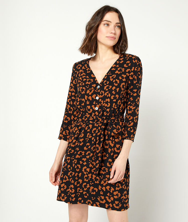 Vestido estampado floral anudado negro.