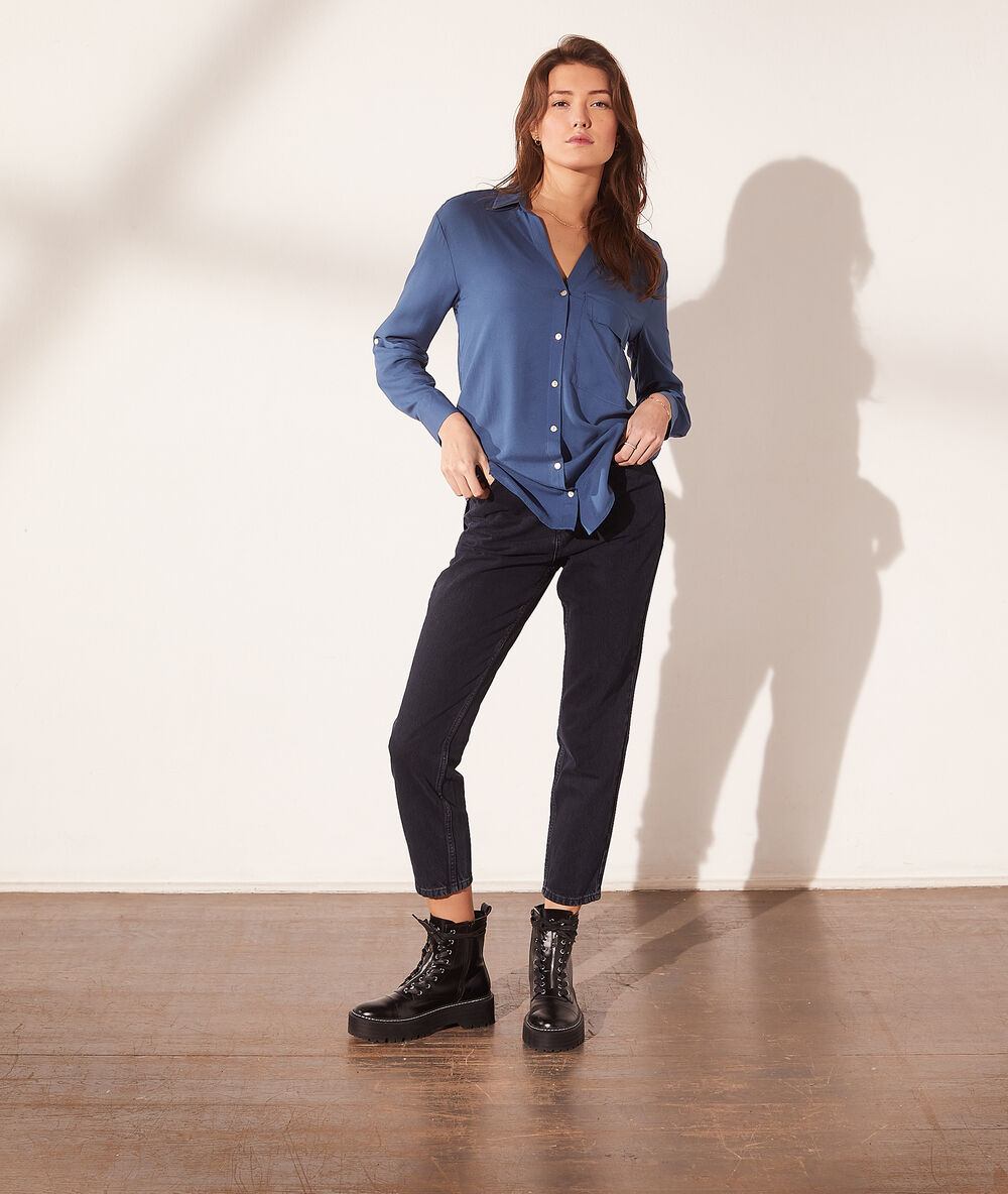 Pantalón vaquero recto bleu negro.
