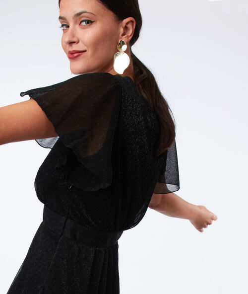Vestido midi fibras metalizadas negro.