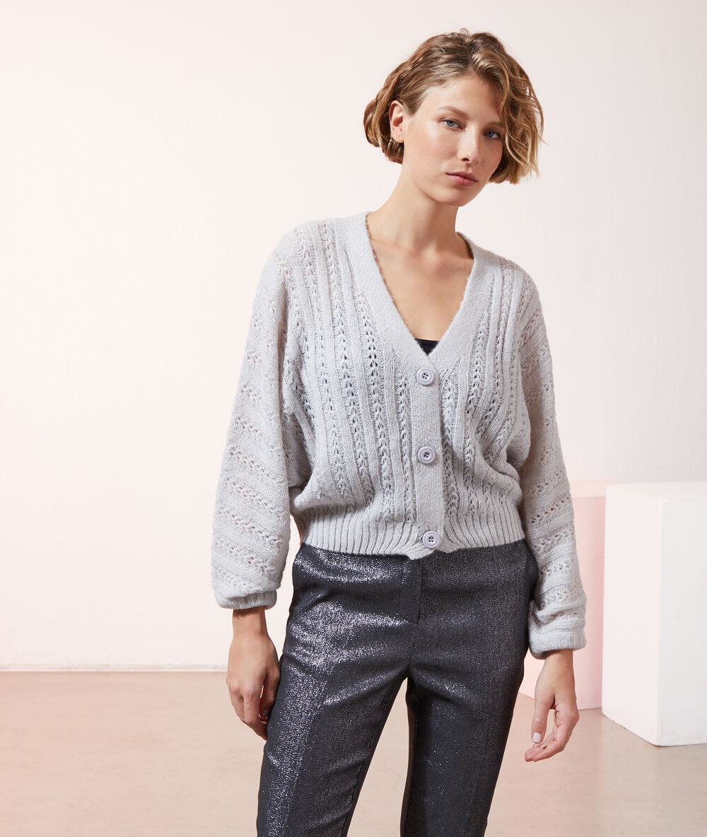 Chaqueta de punto calado gris chine.