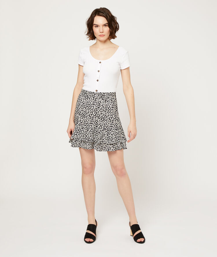 Falda estampado floral negro.