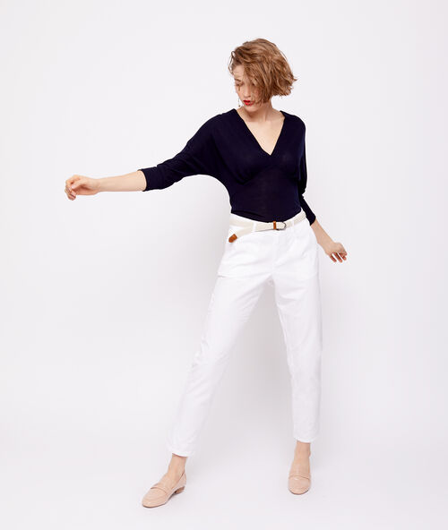 Pantalón con cinturón de algodón bio blanco.