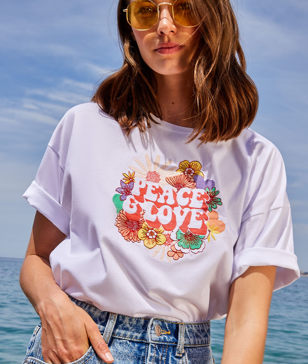 Camiseta estampada 'peace and love' blanco.